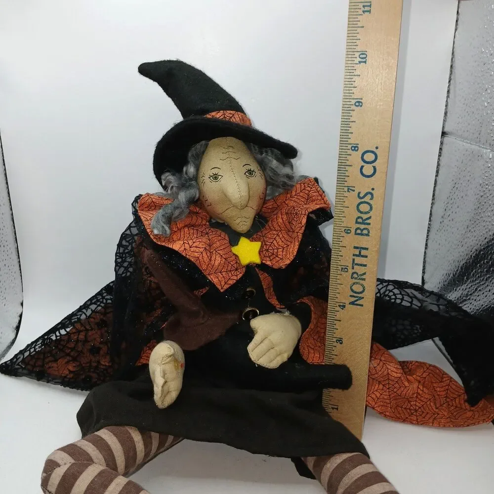 Vintage Halloween Witch Doll with Pet Bird Shelf Sitter Folk Art Style 18
